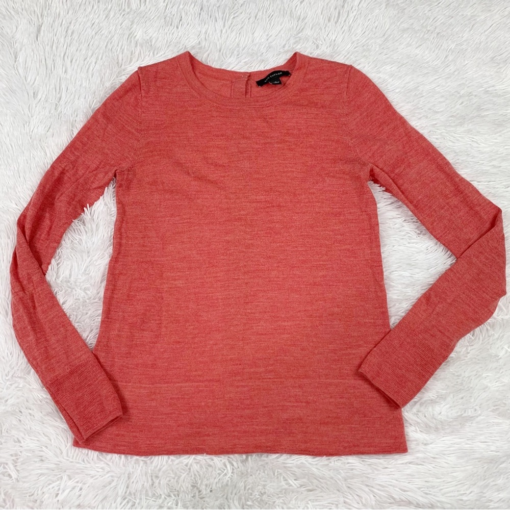 Ann Taylor long sleeve button back wool blend sweater crew neck in orange